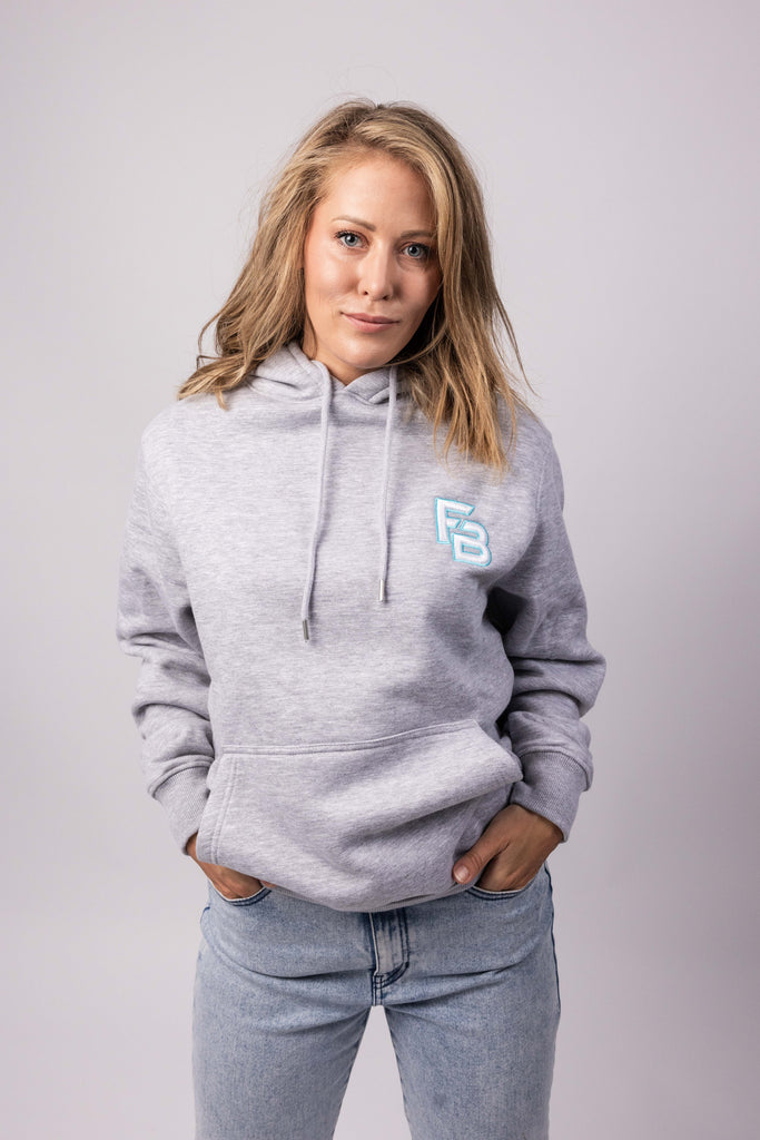 FB Patch Hoodie Heather Grey/Hellblau